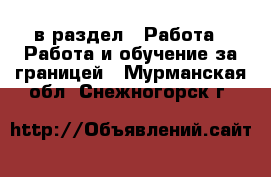  в раздел : Работа » Работа и обучение за границей . Мурманская обл.,Снежногорск г.